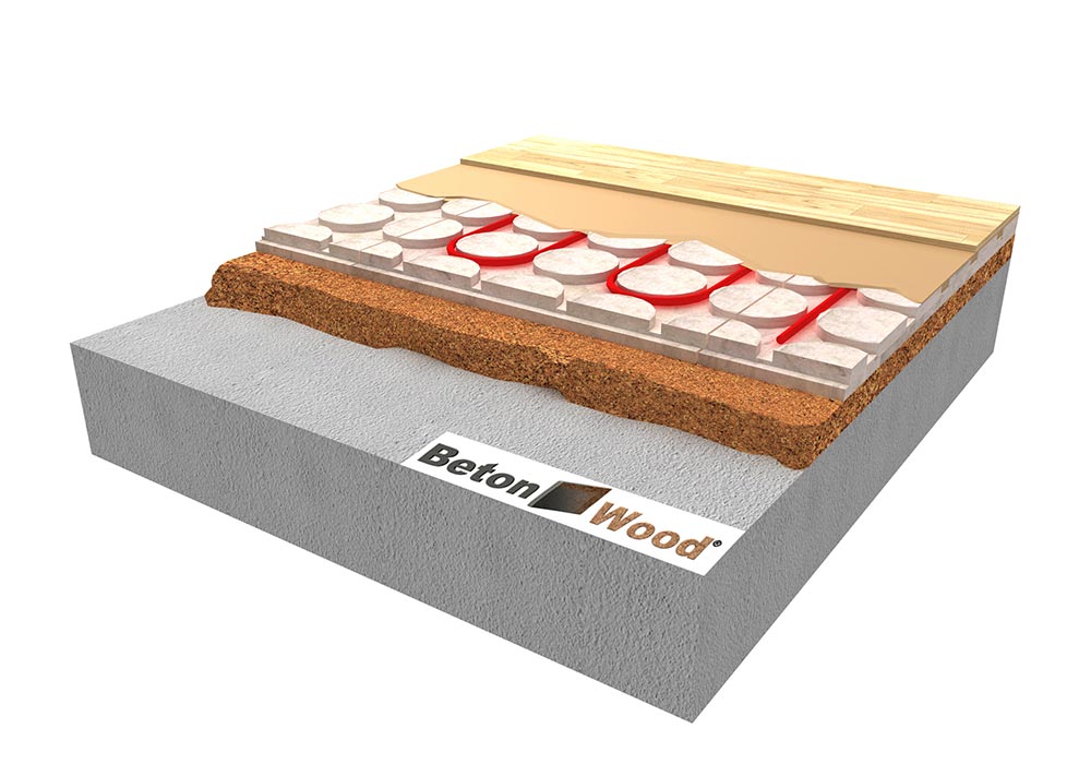 Radiant heating floor on Cork Granules