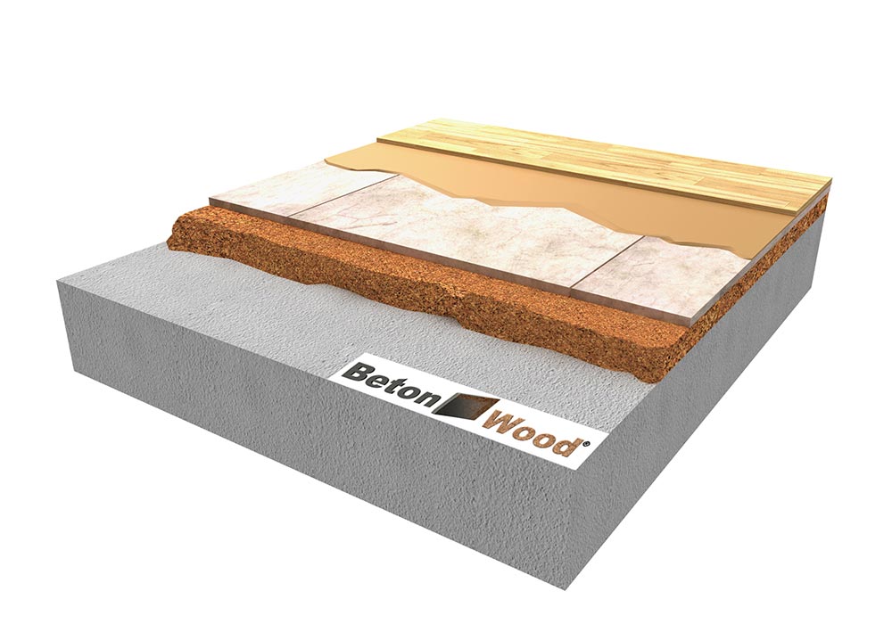 Floor with cement bonded particle boards on Cork Granules