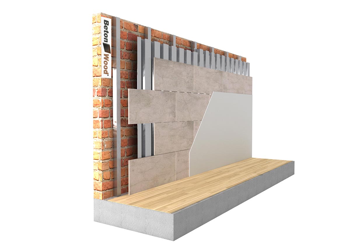 Internal cement bonded particle board and metal sheet system on frame