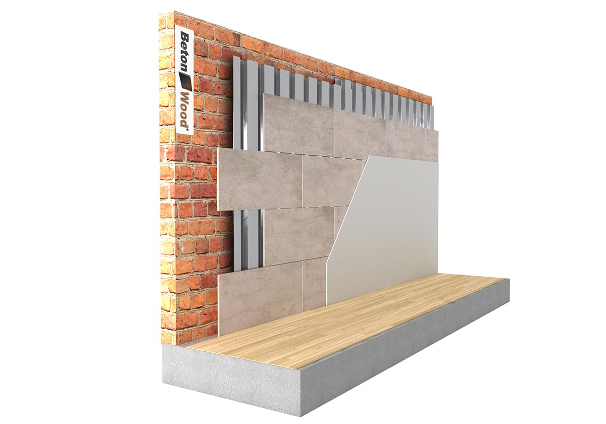 Internal cement bonded particle board and metal sheet system