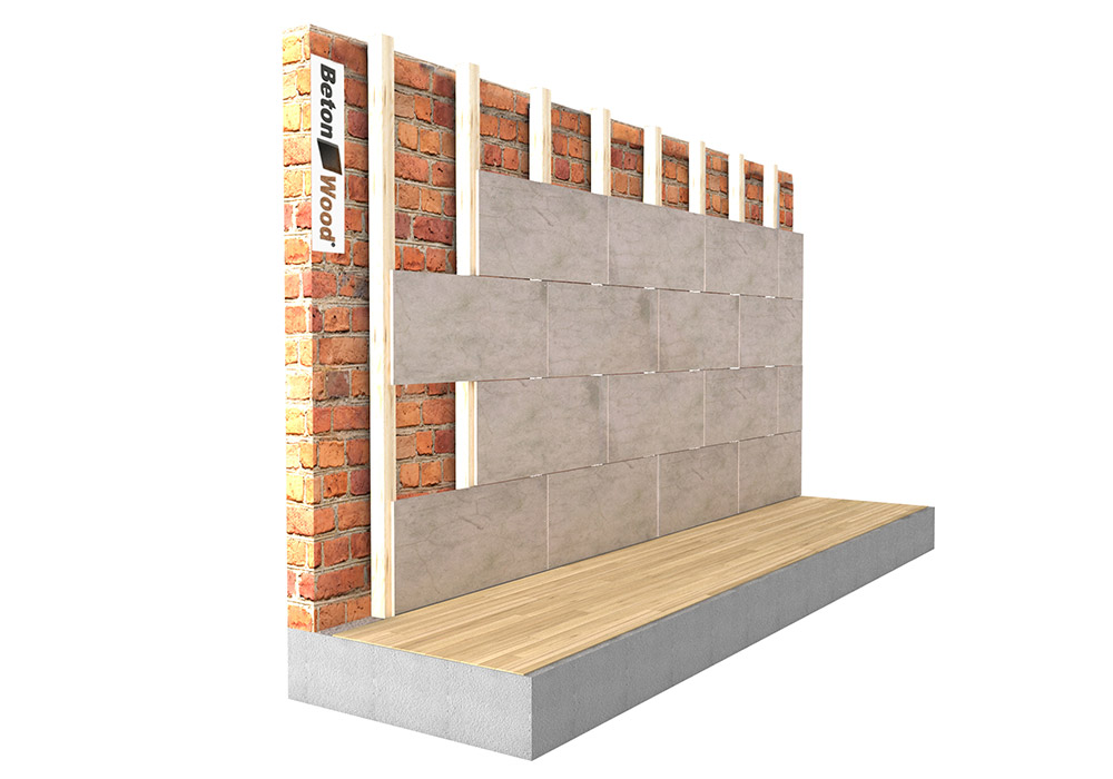 Internal counter-wall cement bonded particle board on wood frame