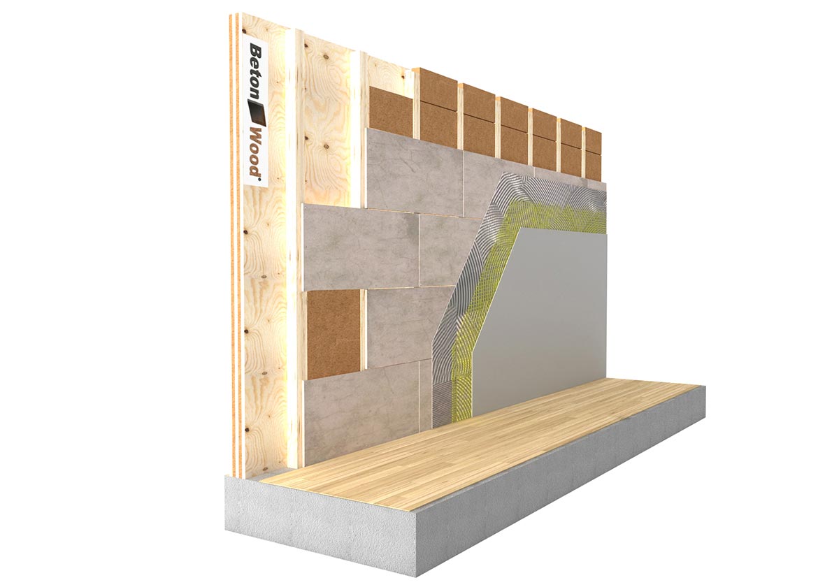 Internal cement bonded particle board and wood fiber on X-lam